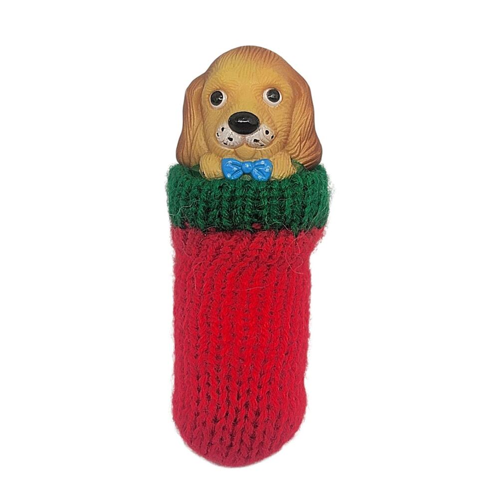 Vtg Holiday Puppy Dog In Crochet Stocking Memories Collector Christmas Ornament